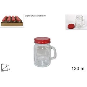 Barattolo Vetro C/manico 130ml C/tappo R